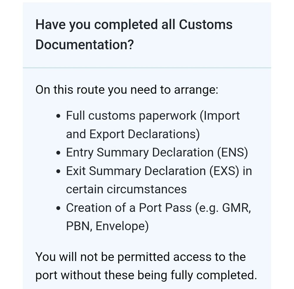 A list of customs requirements for travelling between GB and NI.