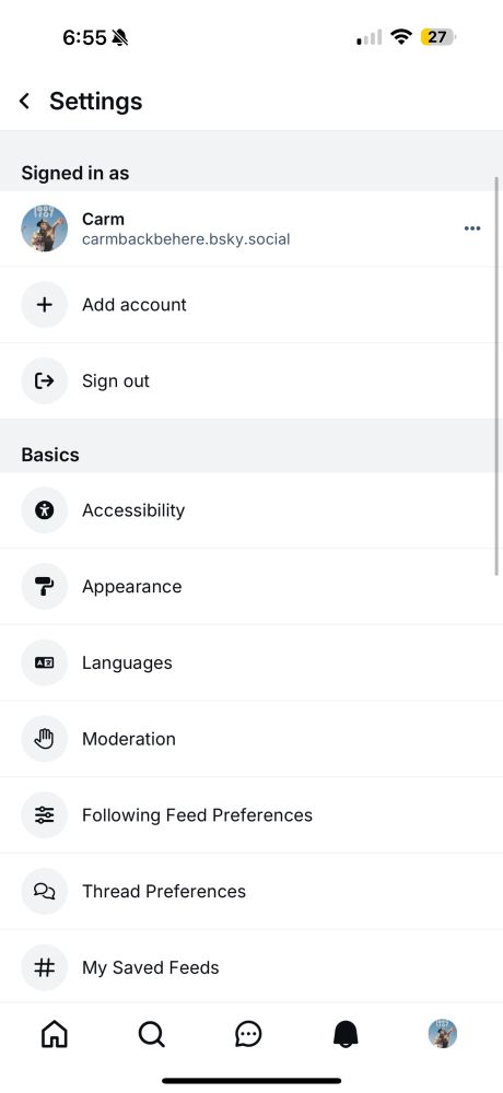 The first part of the settings of this app