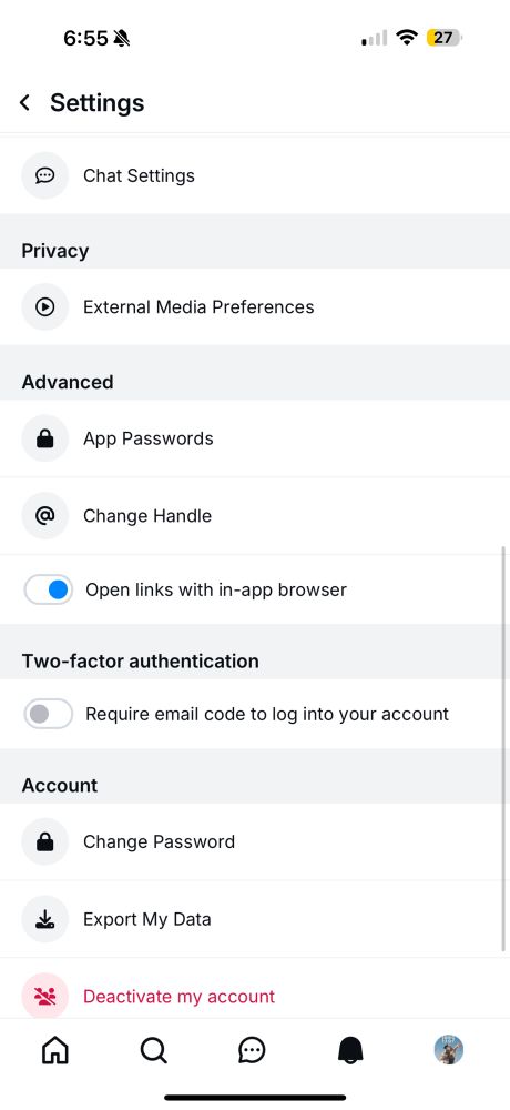 A screenshot of the settings on this app