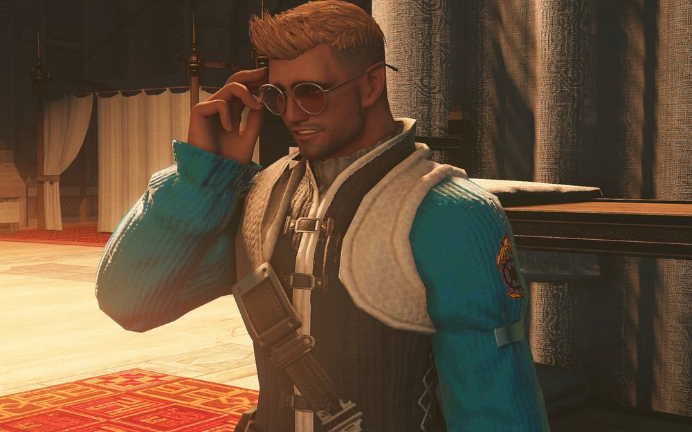 Kalendor tries on Allen's sunglasses, despite being much too big for his head.