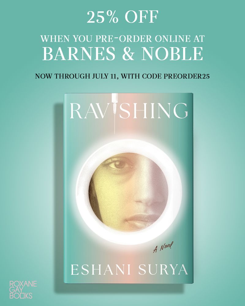 Graphic promoting the Barnes and Noble sale. RAVISHING's book cover is displayed prominently. Text reads that the book is 25% when you preorder at Barnes and Noble between now and July 11 with code PREORDER25