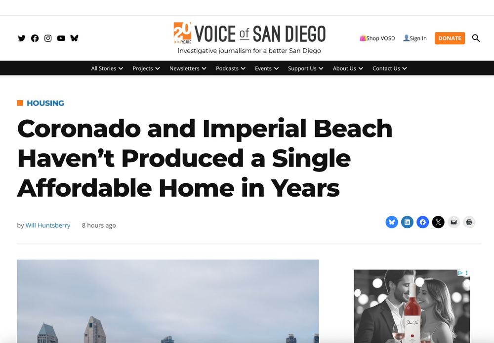 Screenshot of article saying Coronado has not built any affordable housing.