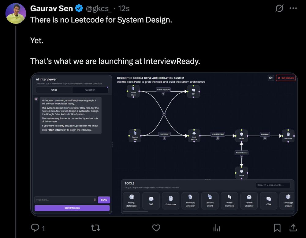 startup announced "Leetcode for System Design"
