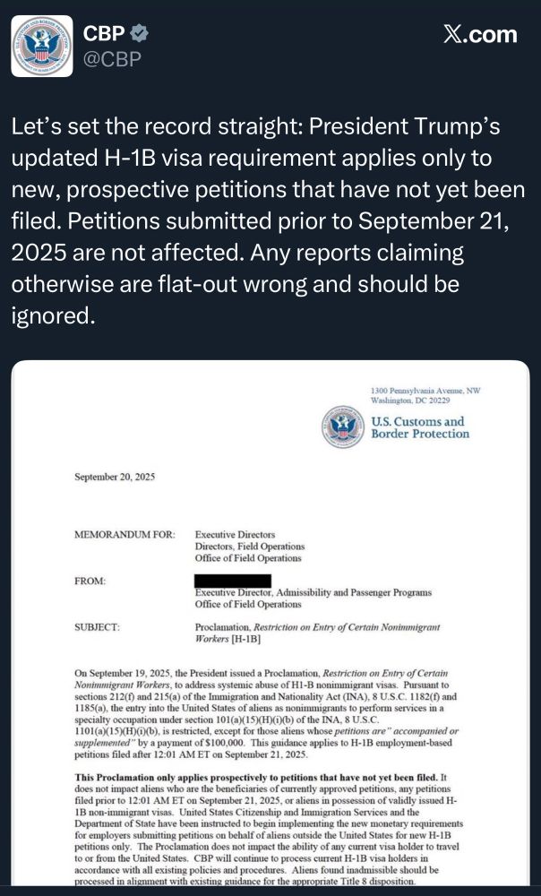 CBP clarification on h1b fees