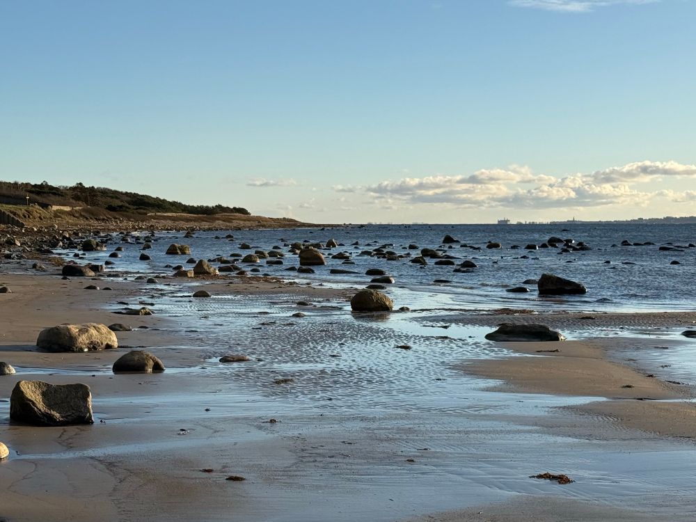 Beach in Viken. In the far distance you can see Kronoborg castle in Denmark. 