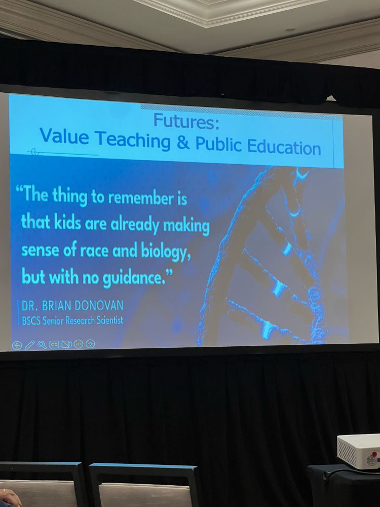 A slide with a quote by Dr. Brian Donovan saying “The thing to remember is that kids are already making sense of race and biology, but with no guidance.”
