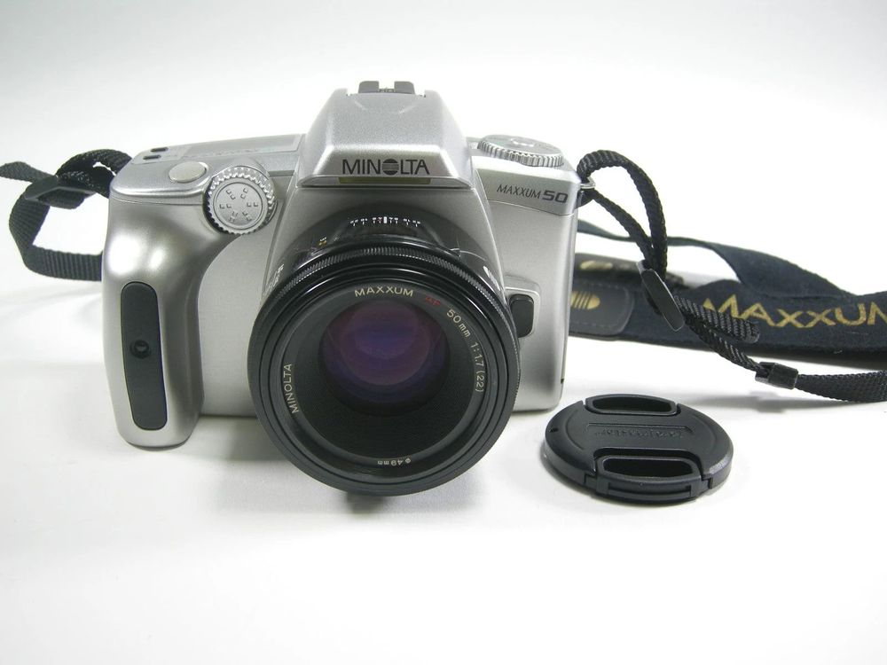 A silver plastic Minolta Maxxum 50