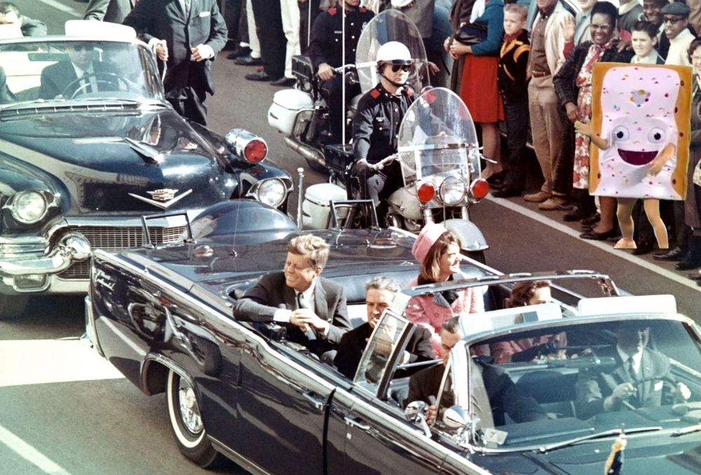 The pop tart mascot near the JFK assassination car