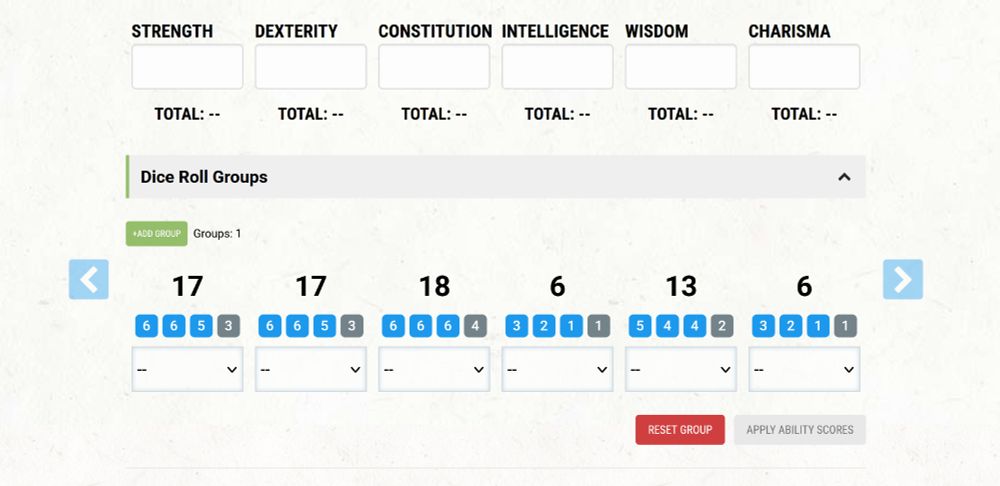 Rolled stats on D&D Beyond with a spread of 17, 17, 18, 13, 6, and 6


