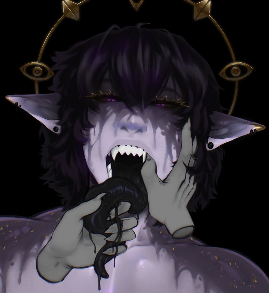 art of void with hands in their mouth, showcasing teeth and tongue, art by GNumx3