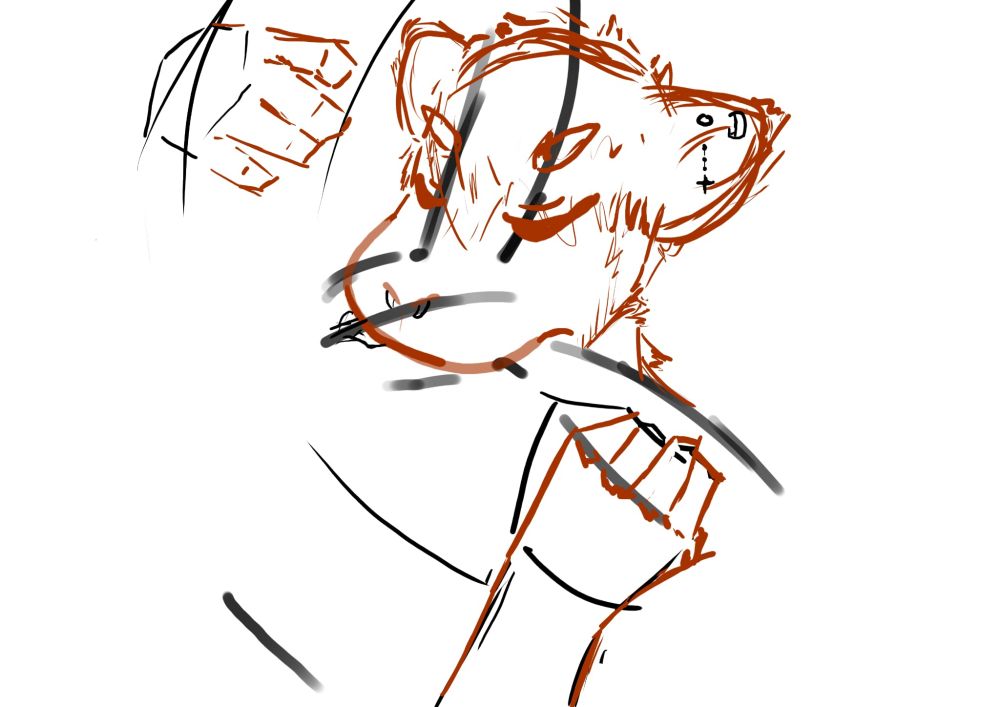 A work in progress piece of art that depicts a man performing cunnilingus on their partner while grabbing onto her thighs