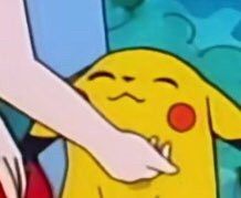 Pikachu smiling while getting neck scratches