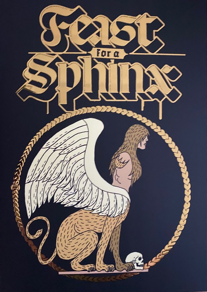 Cover to the A Feast for a Sphinx dungeon zine, drawn by Evlyn Moreau. 