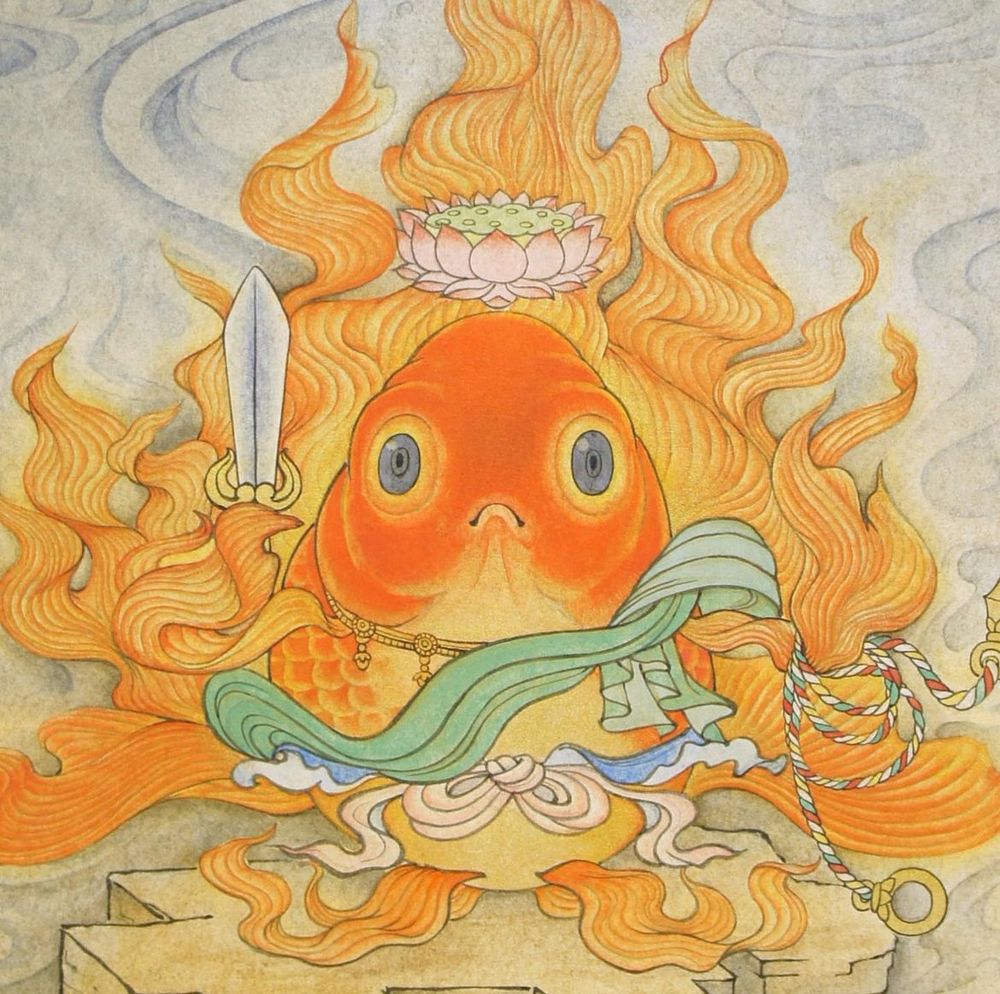 『 不動琉金図 』 Goldfish Acala
F10(530mm×455mm)  2015年 鈴木博雄　Hiroo Suzuki