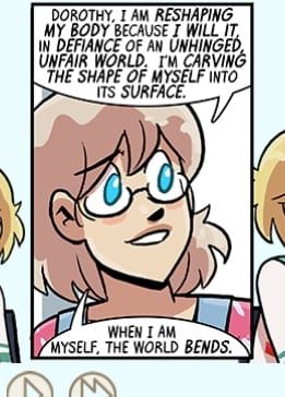 A panel from the cartoon of a character saying 