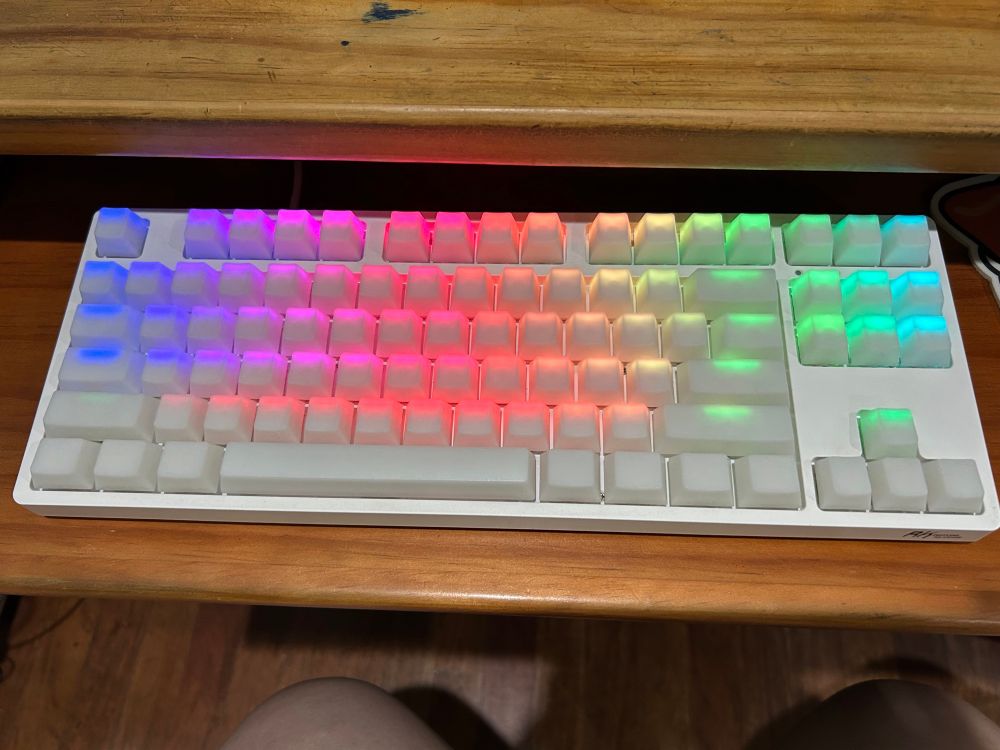 the keyboard plugged in and lit up with rgb lights