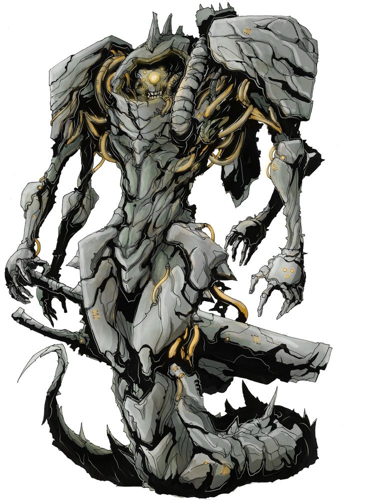 A picture of Maaul, a giant Biomodus with a snake like body, a giant armored torso and four arms. 