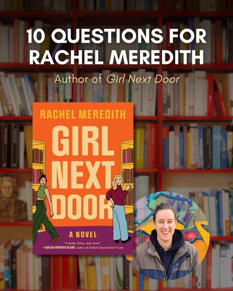 Cover image of GIRL NEXT DOOR by Rachel Meredith next to headshot of author
