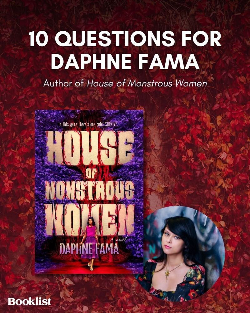 Cover image of HOUSE OF MONSTROUS WOMEN by Daphne Fama next to headshot of author