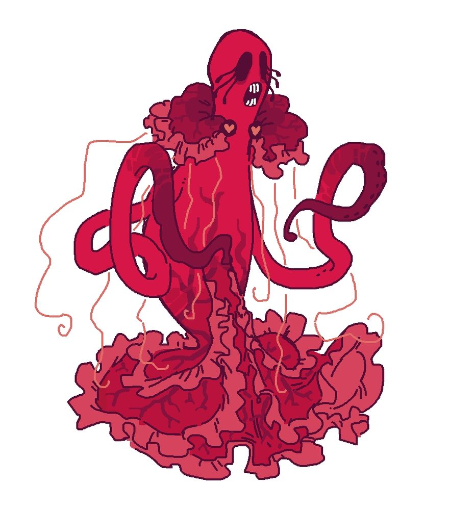 A red creature called "Imaginary Friend" or simply just "Red", has frills and strings of a jellyfish and a somewhat slender build.