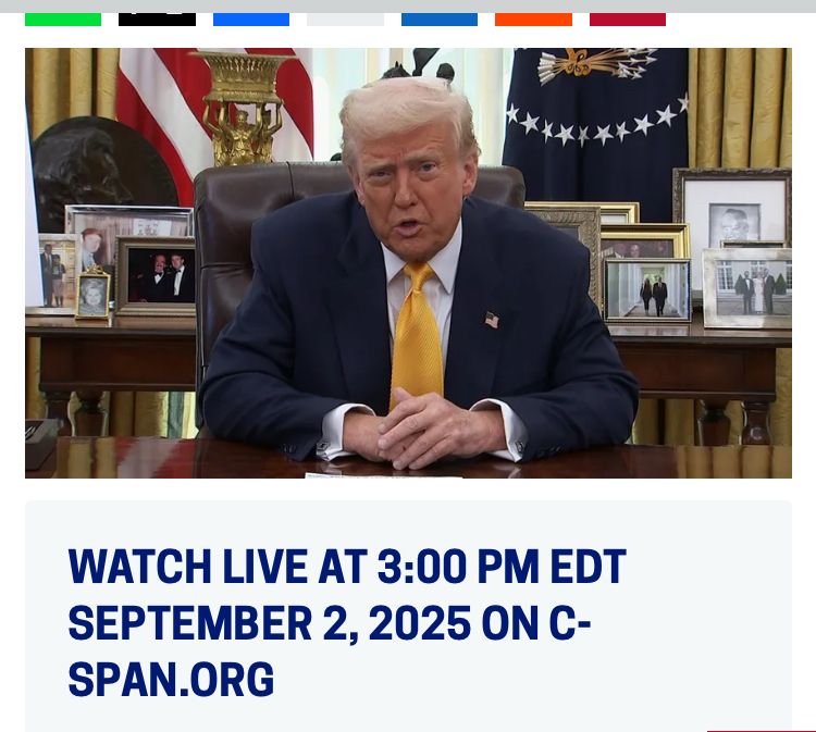 Screenshot of CSPAN showing Trump's press conference has been pushed back *again* to 3 pm
