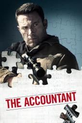 An image of the theatrical poster for the movie The Accountant. The image is of a man holding a gun, and is made up of puzzle pieces 