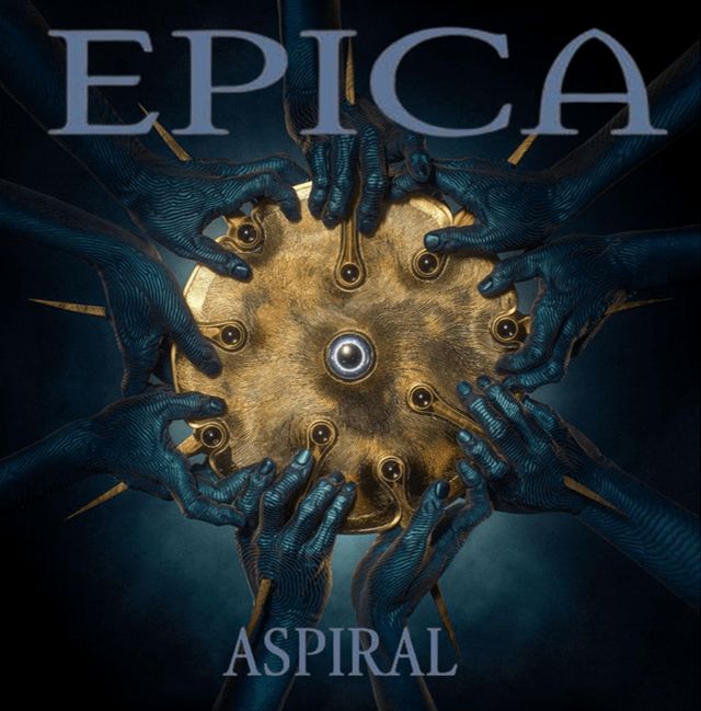 An image of the latest album, titled Aspiral  released by the symphonic metal band called Epica. It's kind of a weird surreal image: a bunch of human hands painted black, holding what  appears to be a gold sun shaped plate or something with what appears to be an eye in the center of it. Idk man, it's art. Maybe it's a metaphor for transcending the human tendencies towards violence, oppression, and willful ignorance and preparing to use your mind's eye. Might be completely misinterpreting it  Whatever, every song on this album is awesome 