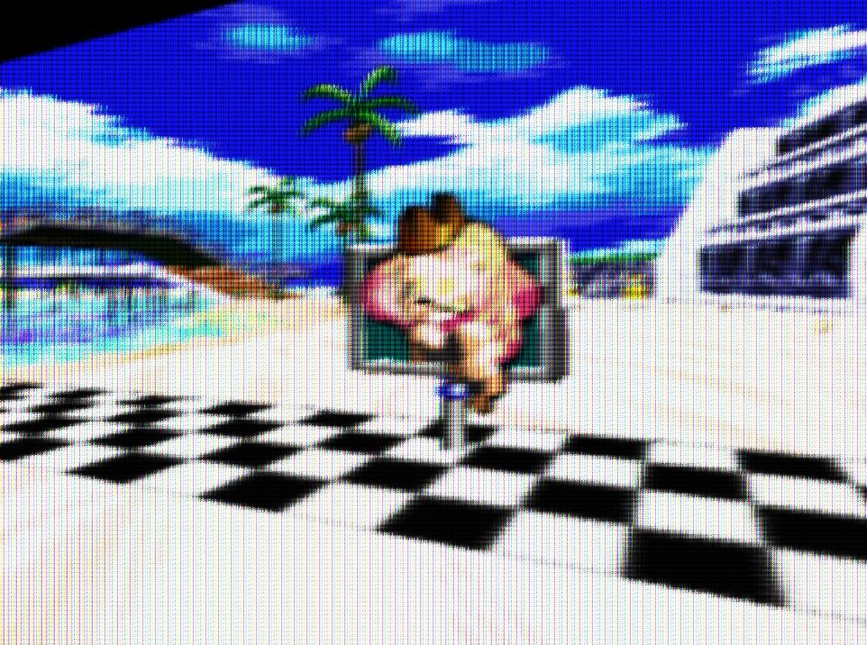 Pearl Houzuki's 1st place victory signpost in Emerald Coast Zone, having enjoyed competitive race on quite the relaxing track... Good thing those Ring Racers protect you from water!