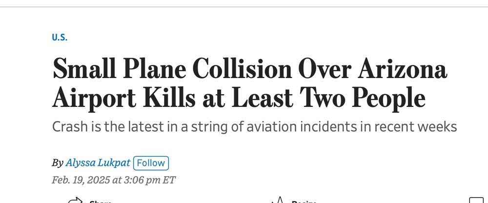 Newspaper headline about another plane crash