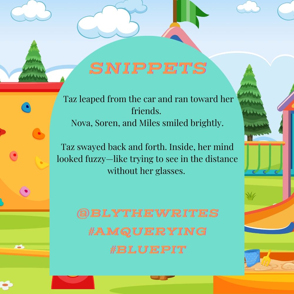 Cartoon playground in background with snippets and contact information.