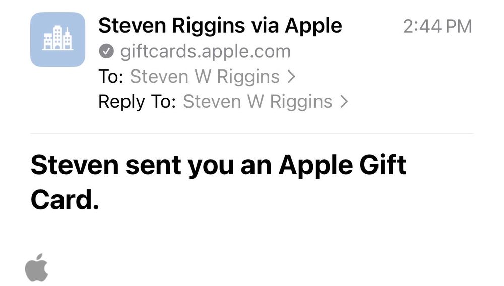 “Steven sent you an Apple gift card”