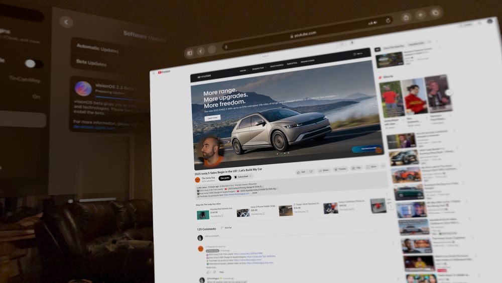 Safari floating in my living room with YouTube open