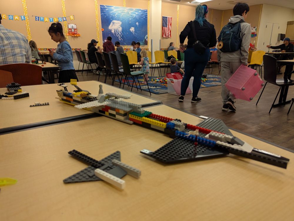 A Lego spaceship with detachable manta ray submarine 