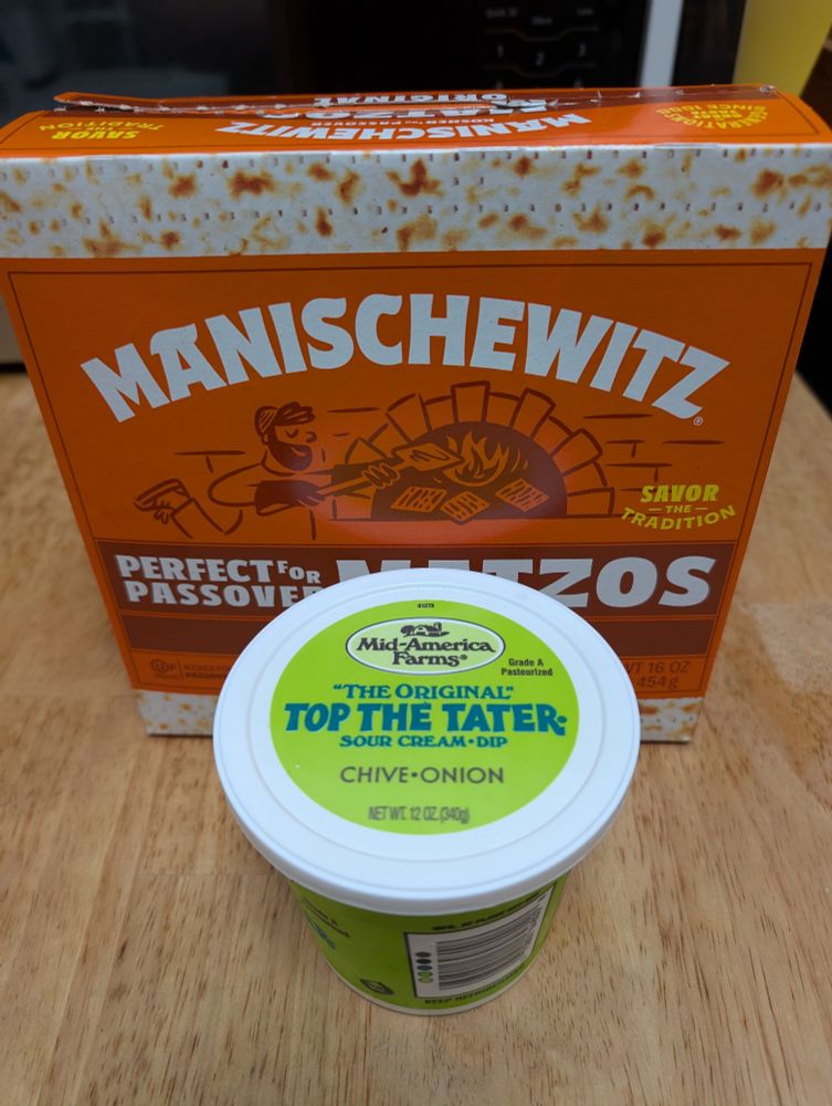 manischewitz matzos package and top the tater dip 