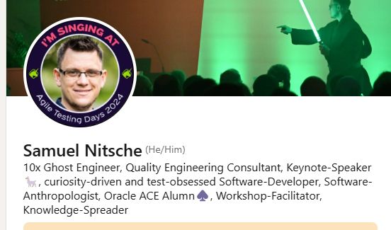 Screenshot of Sam's LinkedIn-Profile, now starting with

"10x Ghost Engineer"