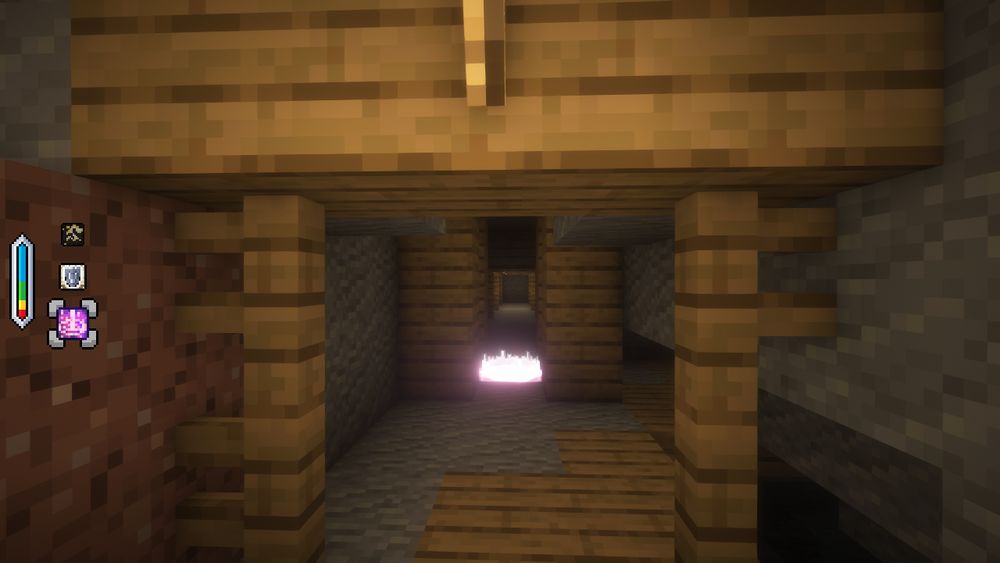 A screenshot demonstrating a visual beacon for Comet Warp anchor (a tool allowing you to teleport to that beacon) in Minecraft with my mod Vivatech