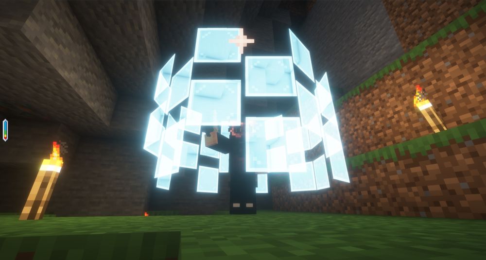 A screenshot demonstrating an Energy veil - a type of shield - in Minecraft with my mod Vivatech