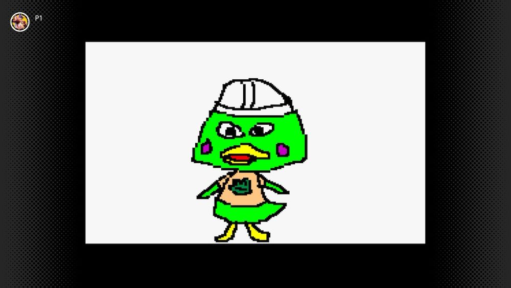 A drawing of the Animal Crossing character Scoot in Mario Paint