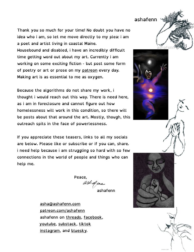 a promotional piece trying to draw attention to my work on patreon and all the social medias.