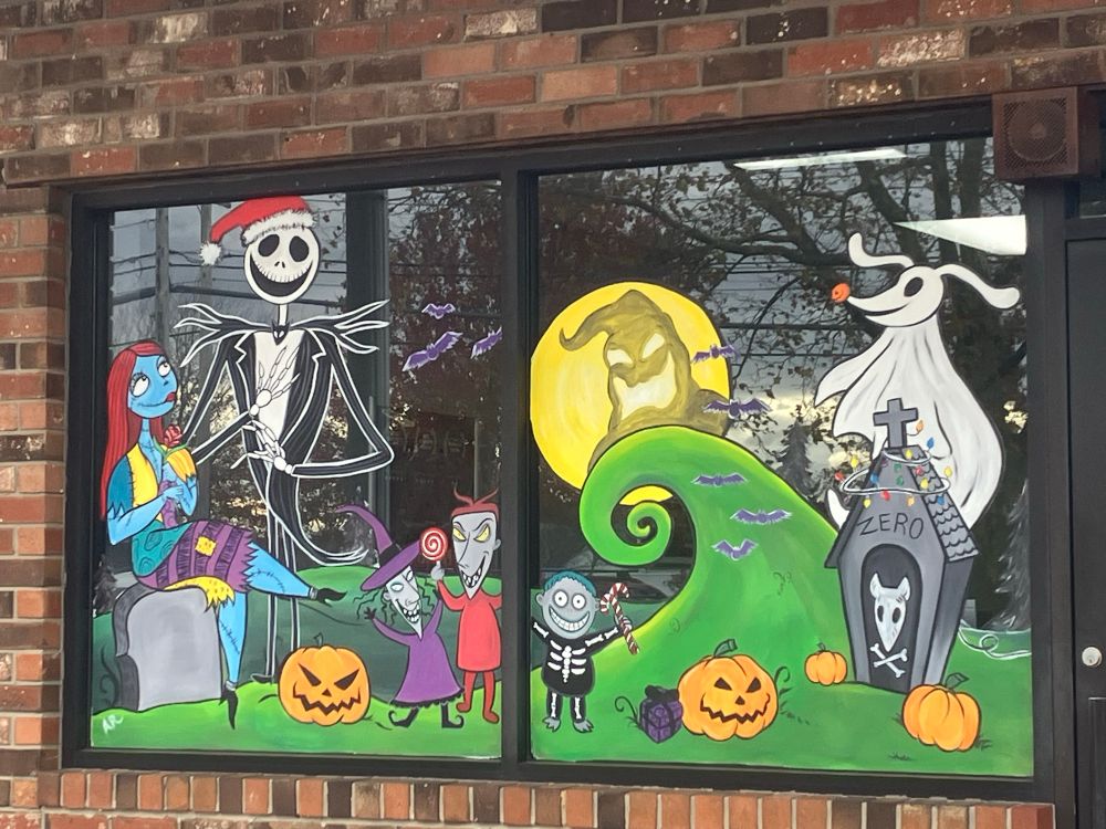 Nightmare before Christmas painted window display 