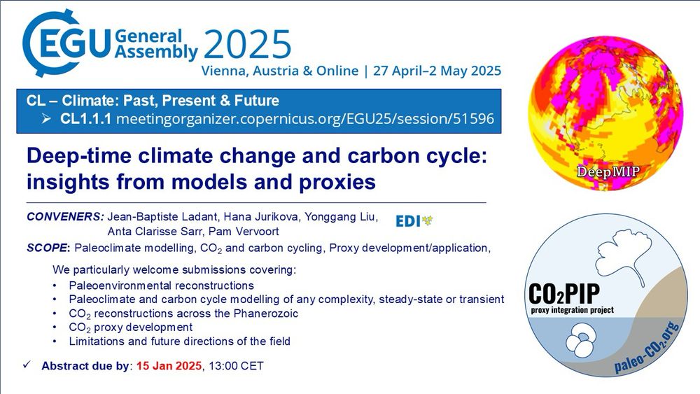 The image contains text describing the scope of the CL1.1.1 session for EGU 2025 conference as well as call for abstract deadline.