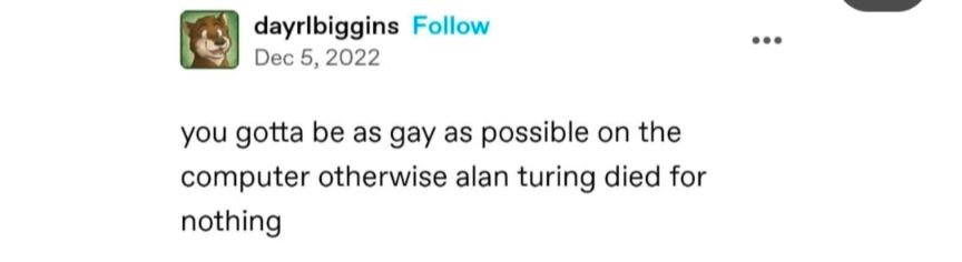 you gotta be as gay as possible on the computer otherwise Alan turning died for nothing