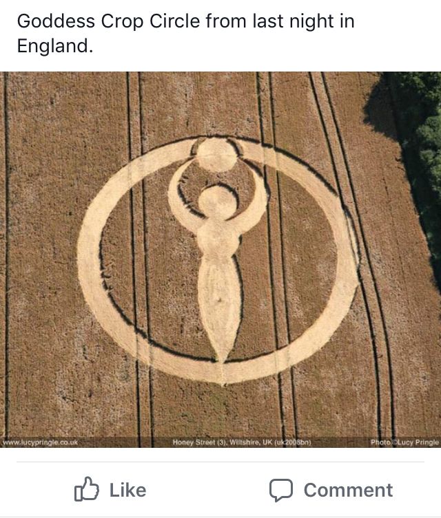 Crop circle in the shape of a circle with a goddess inside 