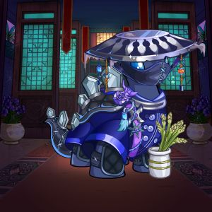 Neopet species "Chomby" painted with the stealth PB and wearing the armor set - asparagus container in front for stealthy nutrition