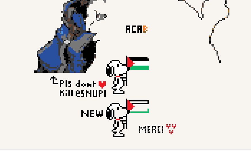 El mismo dibujo encima del mapa pero copiado un poco más abajo. Al lado del original pone "pls dont kill esnupi", a un lado del nuevo pone "new" y al otro lado "MERCI" y unos corazones.
