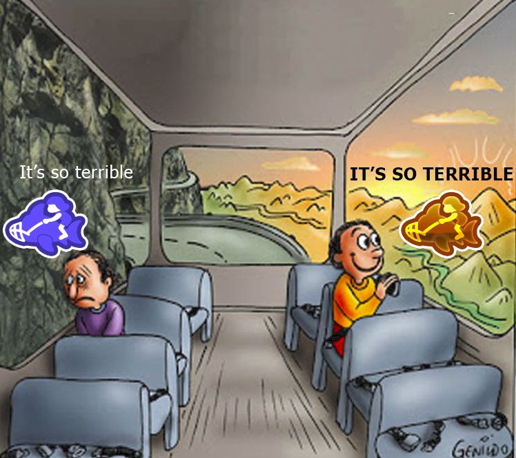 bus meme of the miserable guy on the left and smiling guy on the right

they are both saying reef slider is terrible