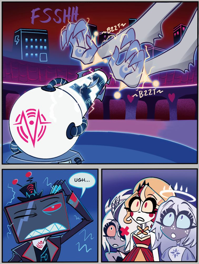 Selene and the cannon both crackle with electricity, the weapon no longer firing. Vox regains his standing, with Vaggi, Dee and Charlie looking on in awe.