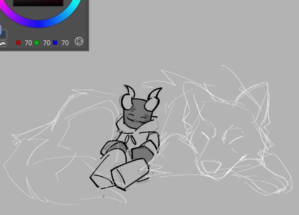 a younger coil, he is bruised and lightly scratched up as he lies against a white wolf that's twice his size.

They are both asleep, for now. 