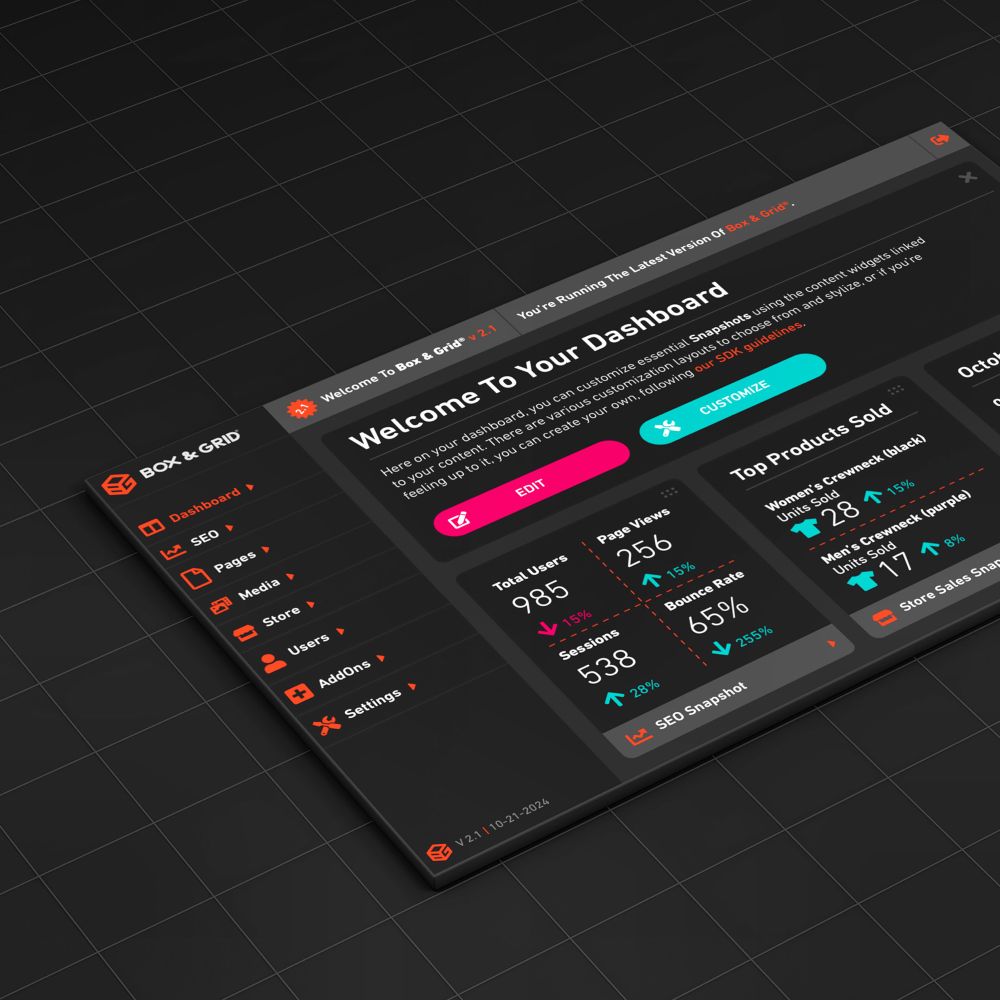 A 3D rendering of a proprietary content management system of Colorcubic’s, called ‘Box & Grid’.