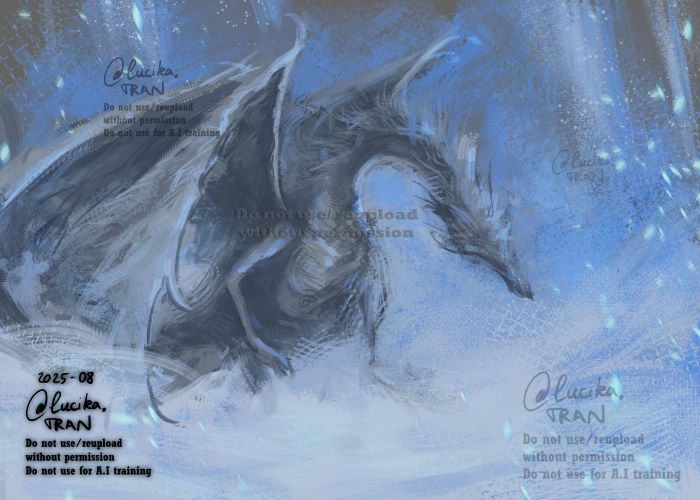 My painting of Caligo, an ice dragon boss from Elden Ring Nightreign